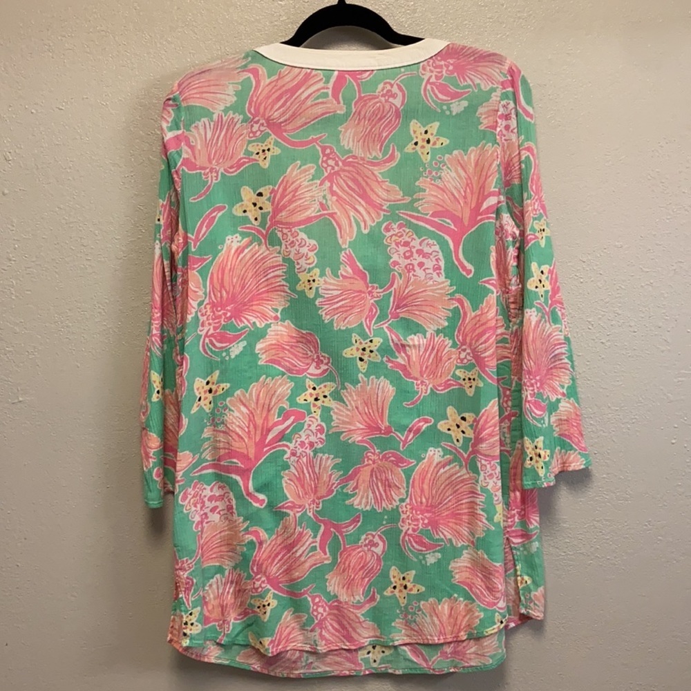 Lilly Pulitzer 100% Cotton Pink Green Ripley Lagoon Preppy Coastal Tunic 4375 - Picture 6 of 11